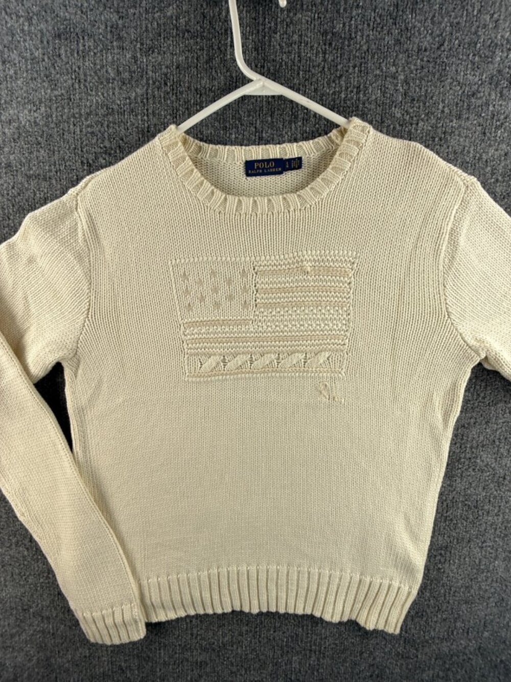 Polo Ralph Lauren Large Knit Flag Sweater USA Patriot Cotton Pullover Crew Neck